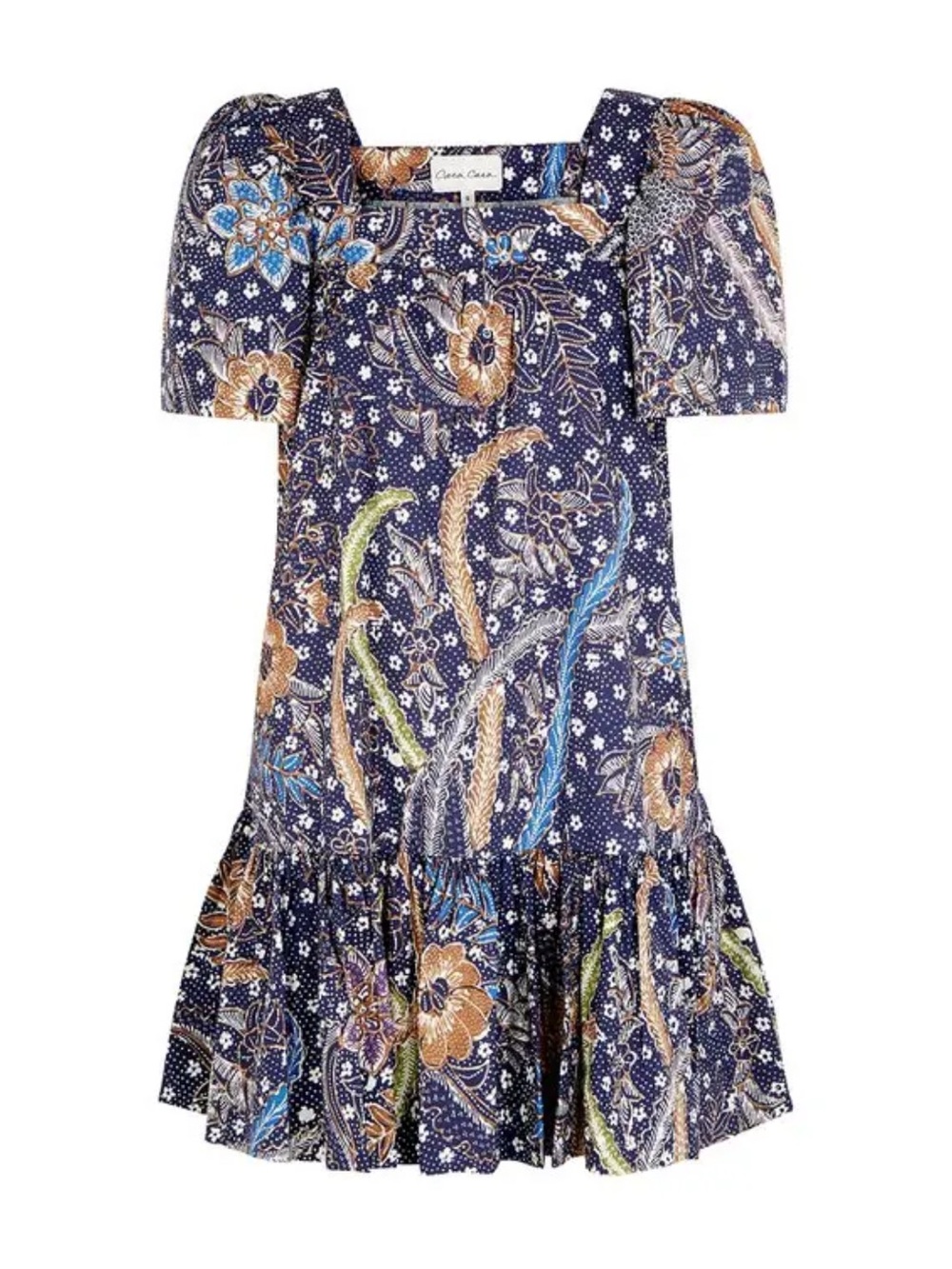 Cara Cara Navy Floral Square-Neck Mini Dress